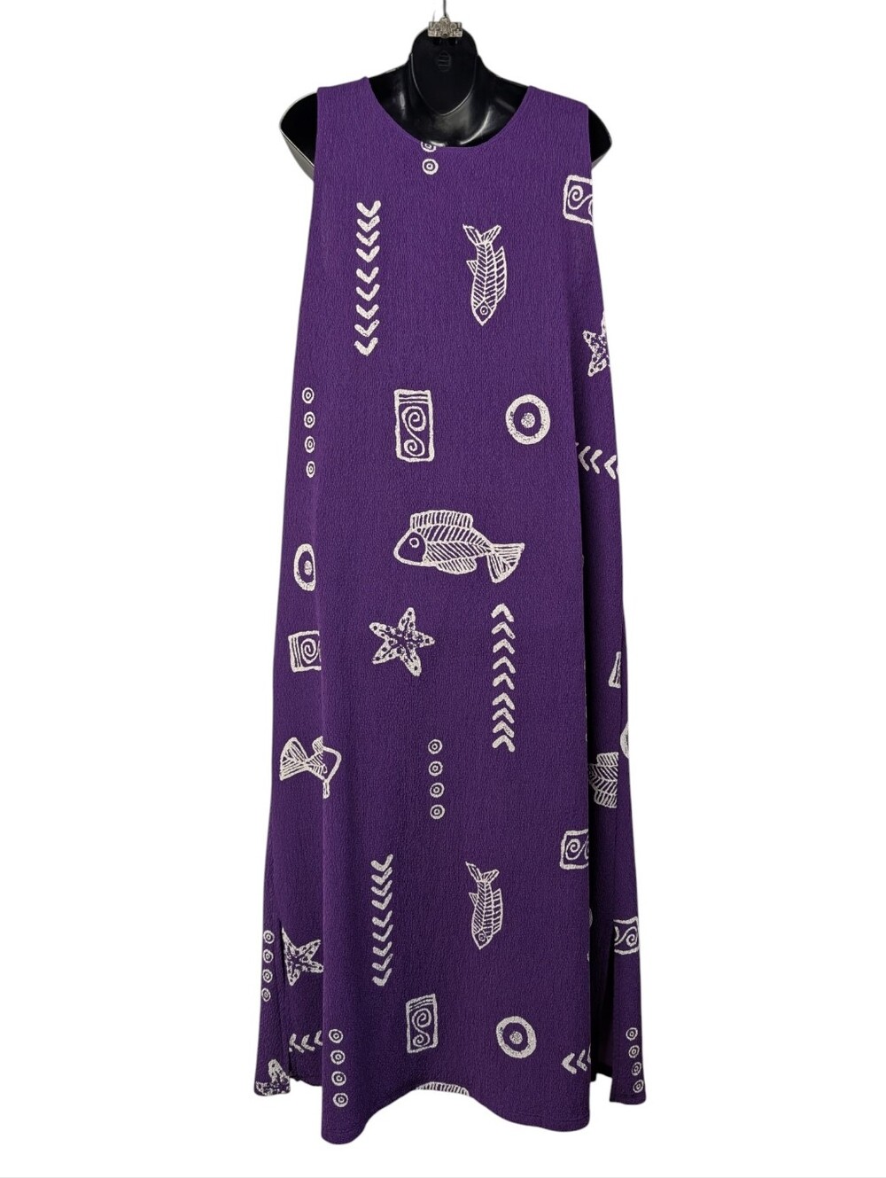 Fashion Code Women's Plus Size 3XL Purple Maxi Dress Fish Print Sleeveless - Picture 2 of 8